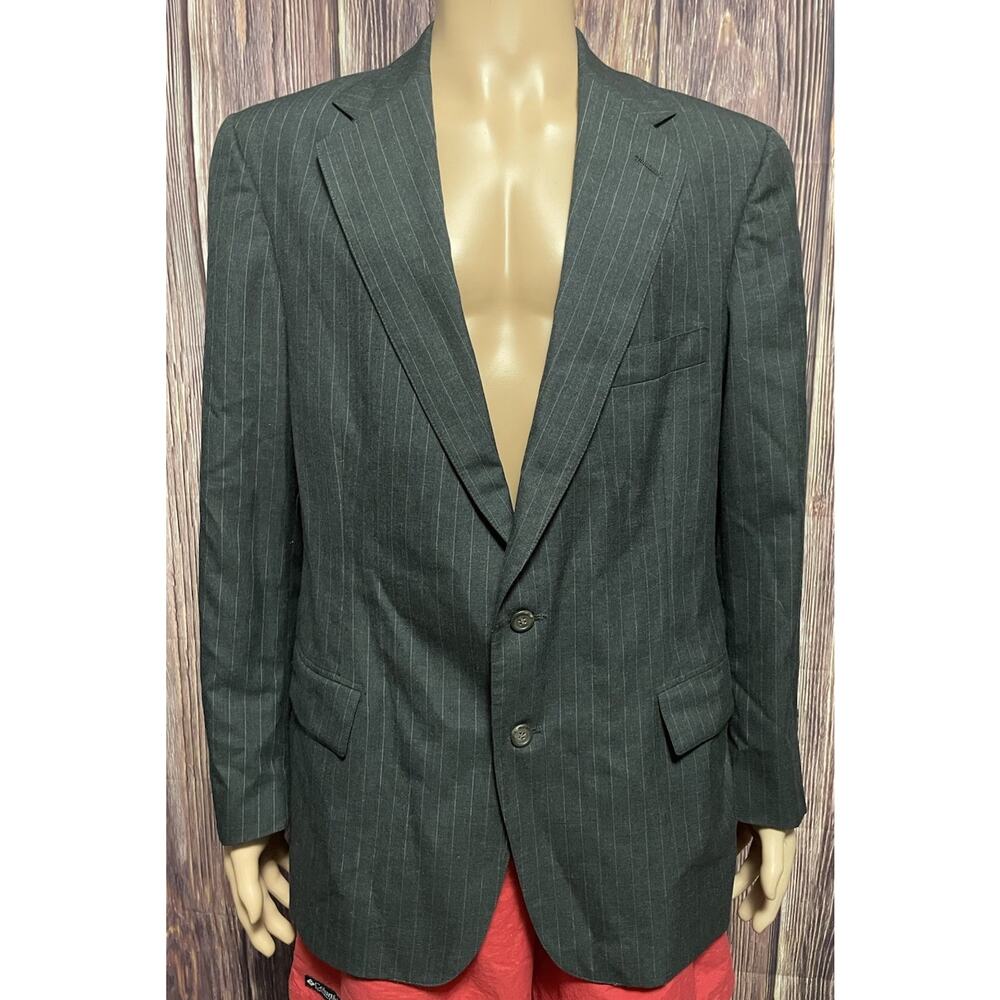 Vintage Polo University Club Blazer 100% Wool Gray Pinstripe 44R Ivy League